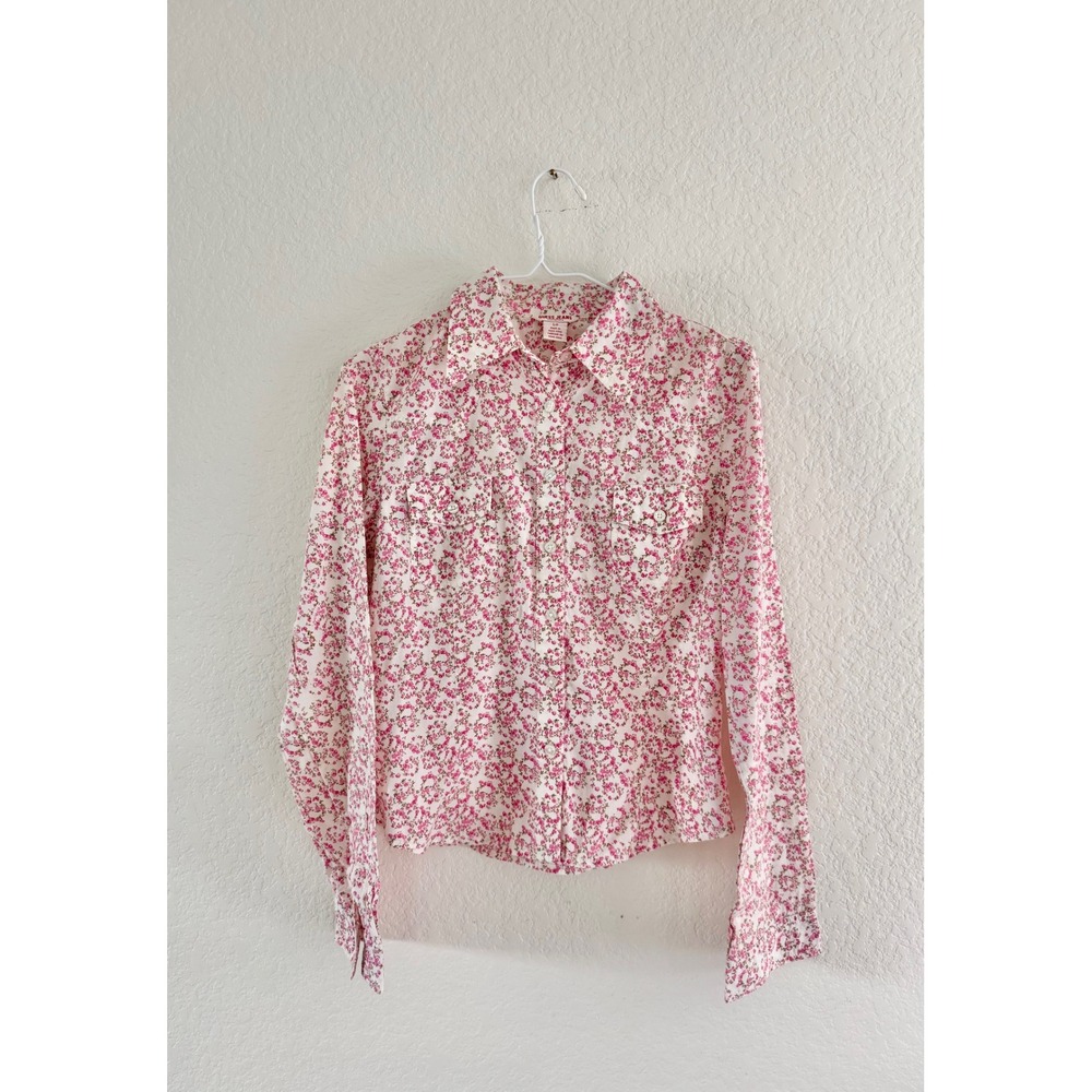 Guess Jeans Floral Button Down Shirt Womens Small Pink White Good Western 90s